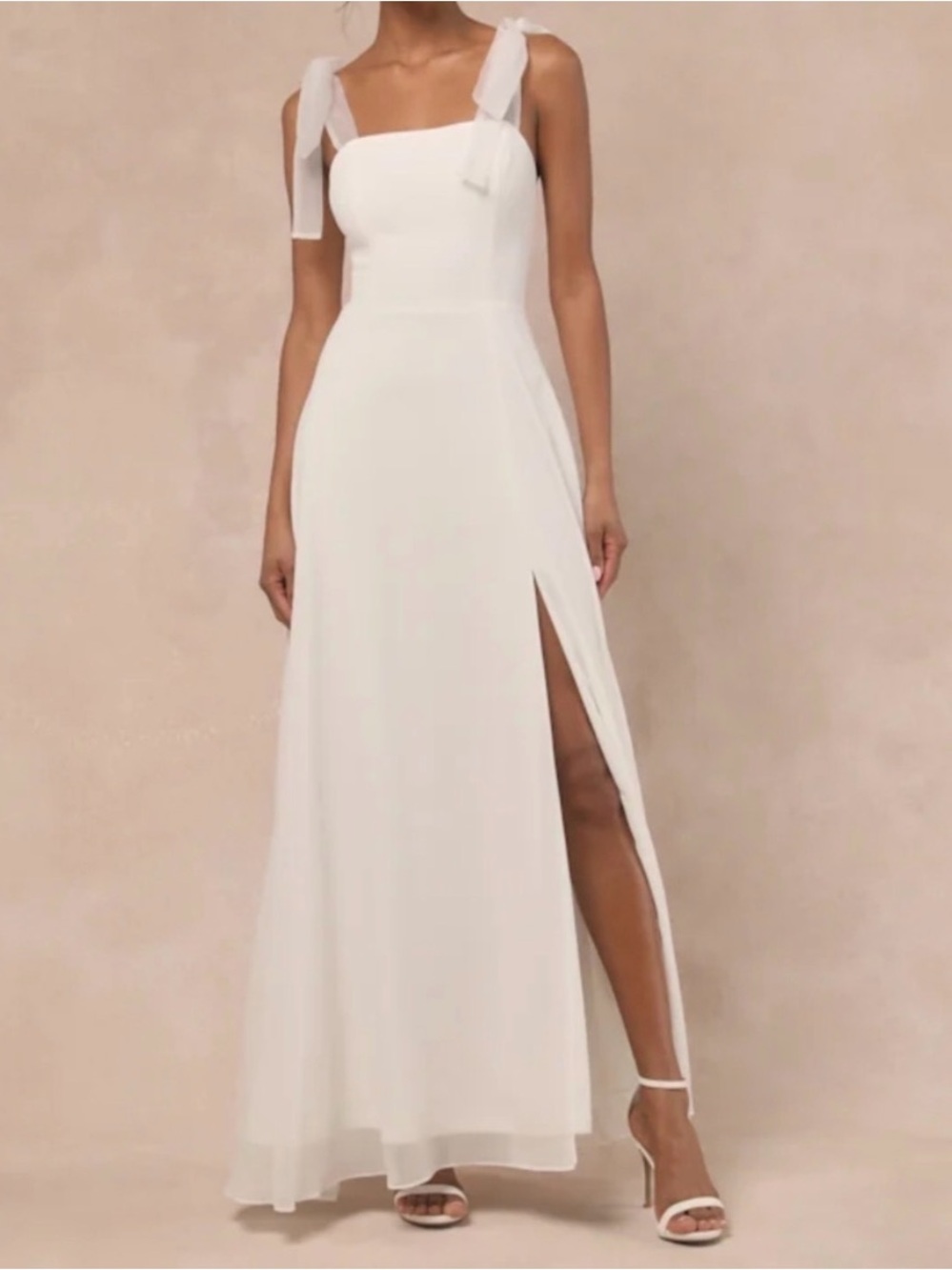 Lulu's Radiant Romance White Tie-Strap Maxi Dress with High Side Slit